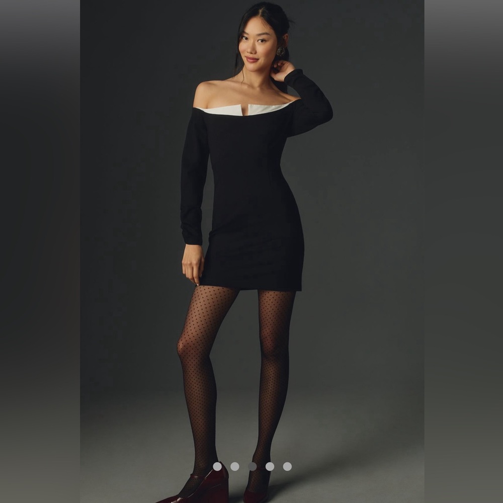 Anthropologie off the shoulder long sleeved twofer mini Little Black Dress - Picture 3 of 9